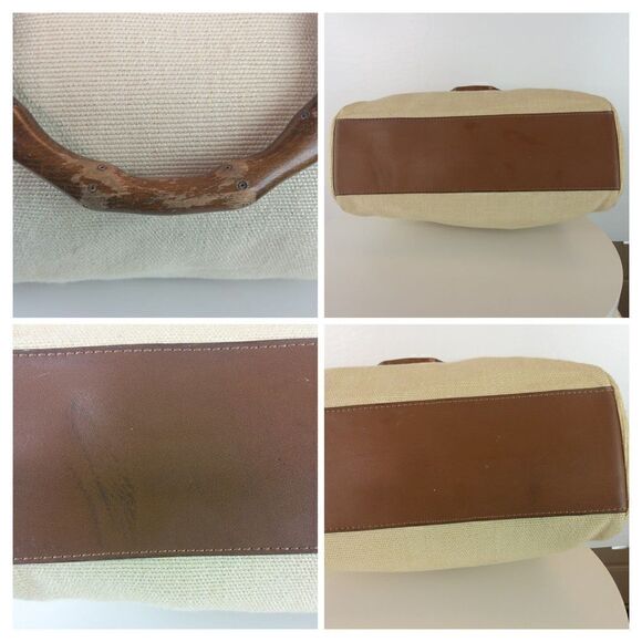 Fossil cream fabric handbag with leather trim, and faux wood handles - Picture 8 of 12